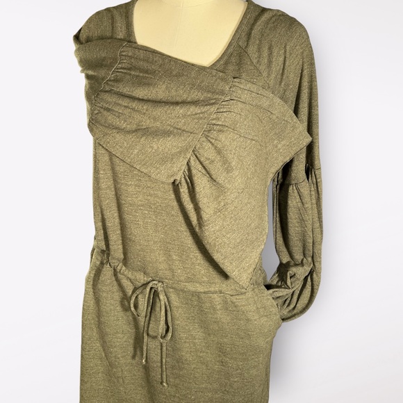 Chaser Khaki Green Mini Drawstring Dress with Ruffle sleeve detail size M - Picture 5 of 7